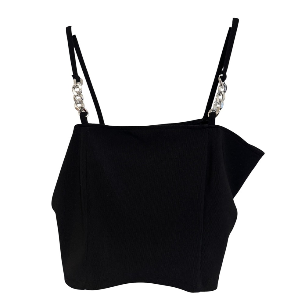 H&M Divided Cami Top Women's L Black Chain Stretchy Strap Edgy Grunge Y2K 90's